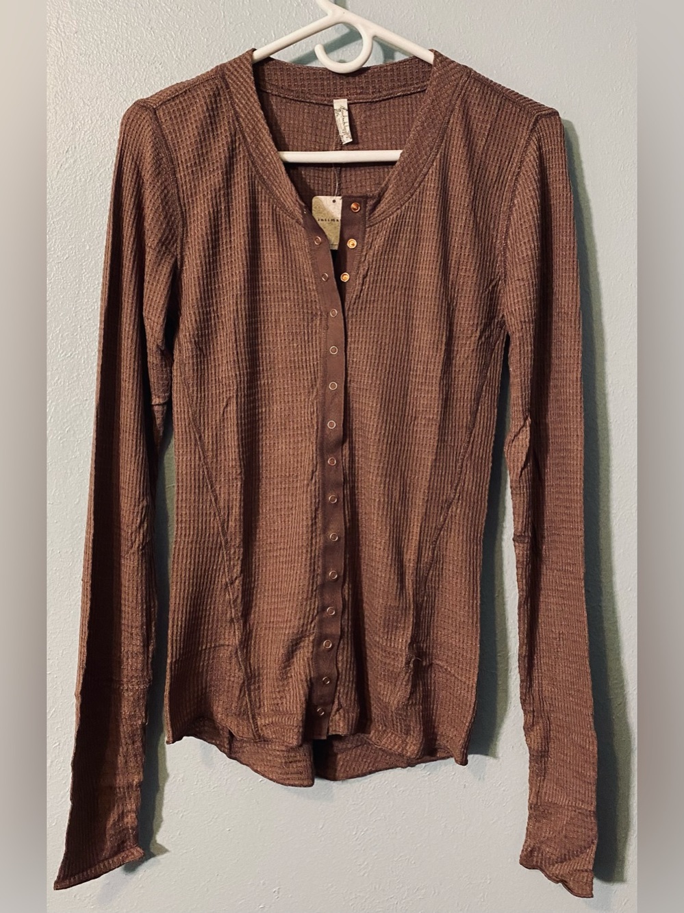 NWT Free People Waffle Knit Long Sleeve Cardigan with Snap- Closure Front